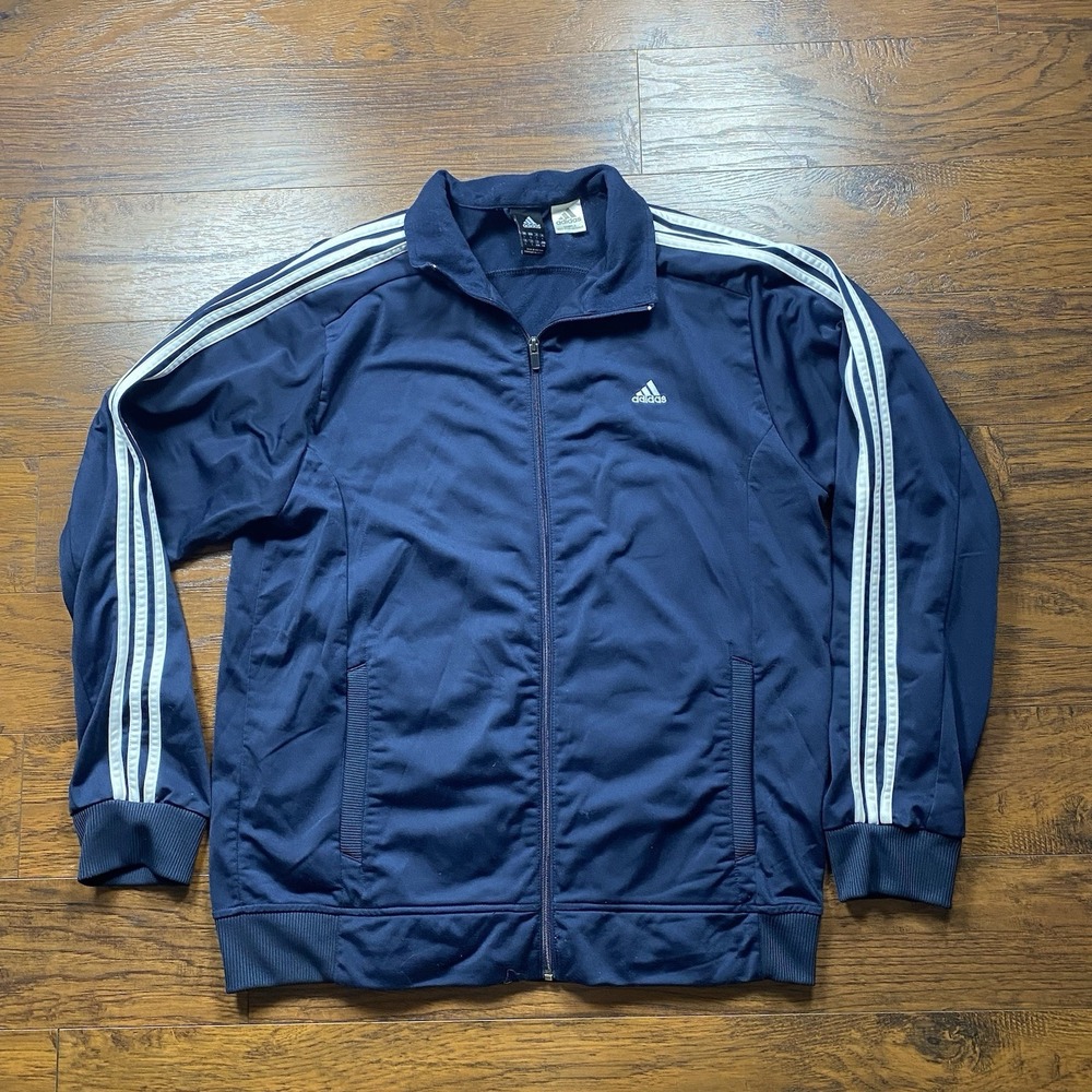 Adidas Mens Navy Blue 3-Stripe Full Zip Track Jacket Sample Size Large